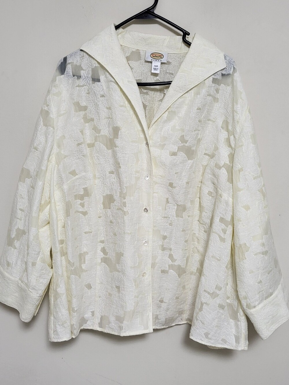 Talbots Size 24W Linen Blend 3/4 Sleeve Button Down Blazer Cream Sheer Bridal